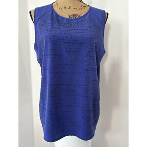 Calvin Klein Women Large Sleeveless Shell Tank Blue Studded Boxy 90's Y2K‎